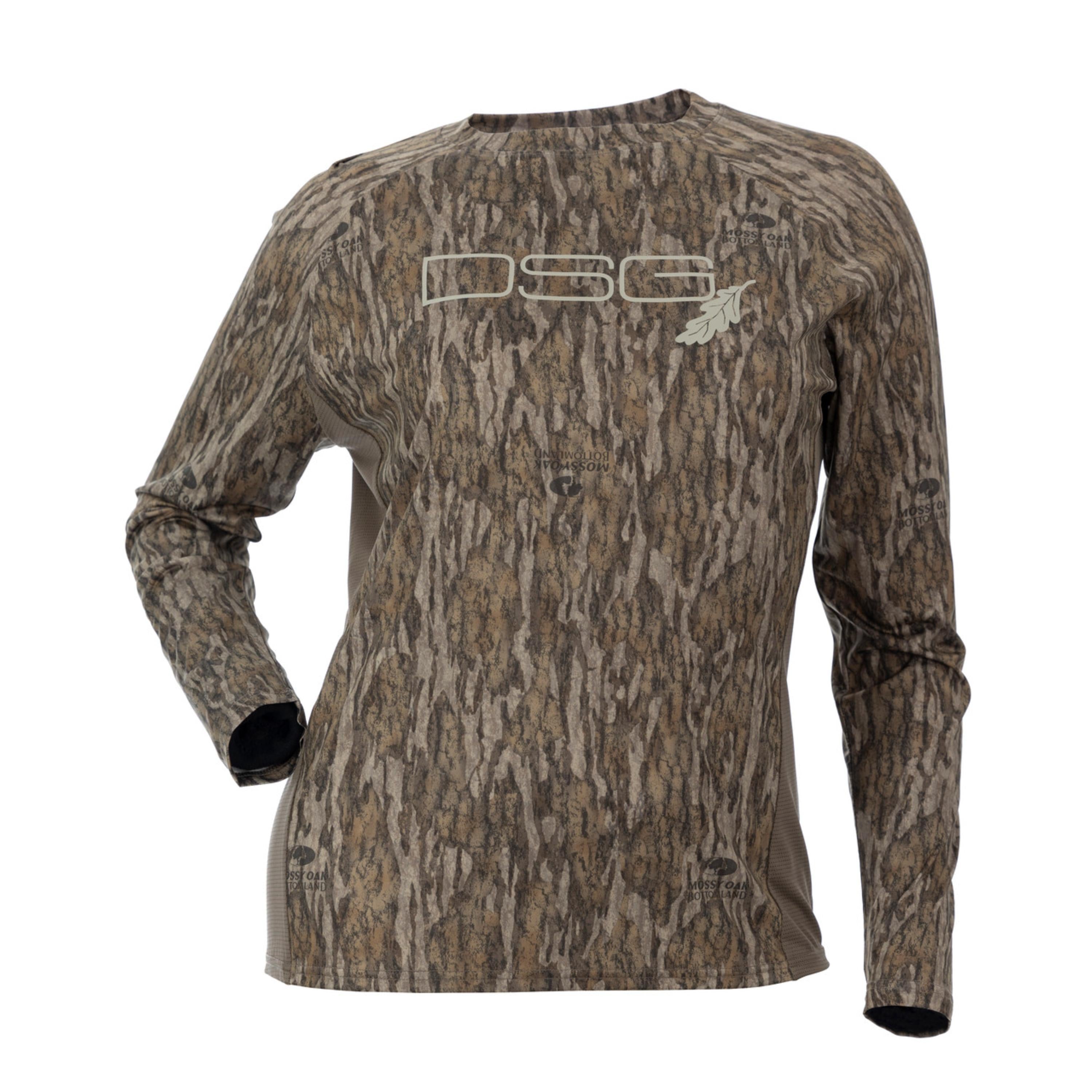 Lightweight long sleeve shirt by DSG OUTERWEAR with UPF 50+ sun protection, shown in a natural outdoor setting.
