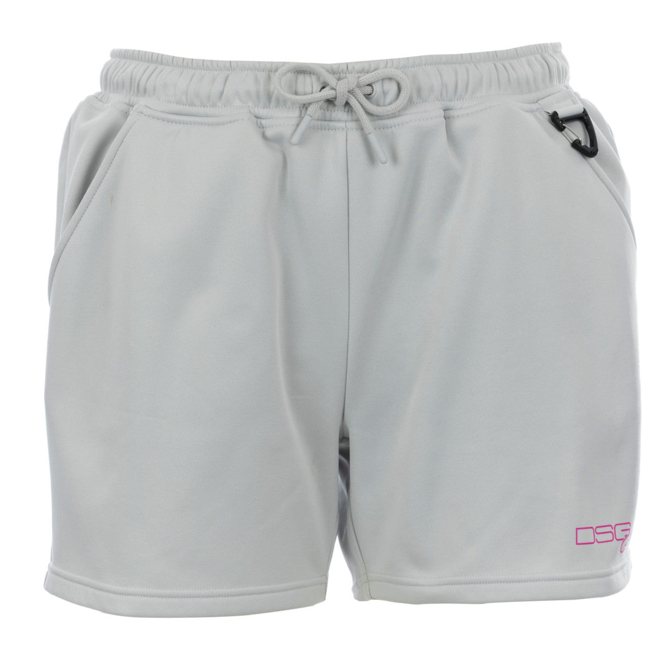 DSG OUTERWEAR Sarah Sweat Shorts shown in charcoal gray with relaxed fit and elastic waistband.