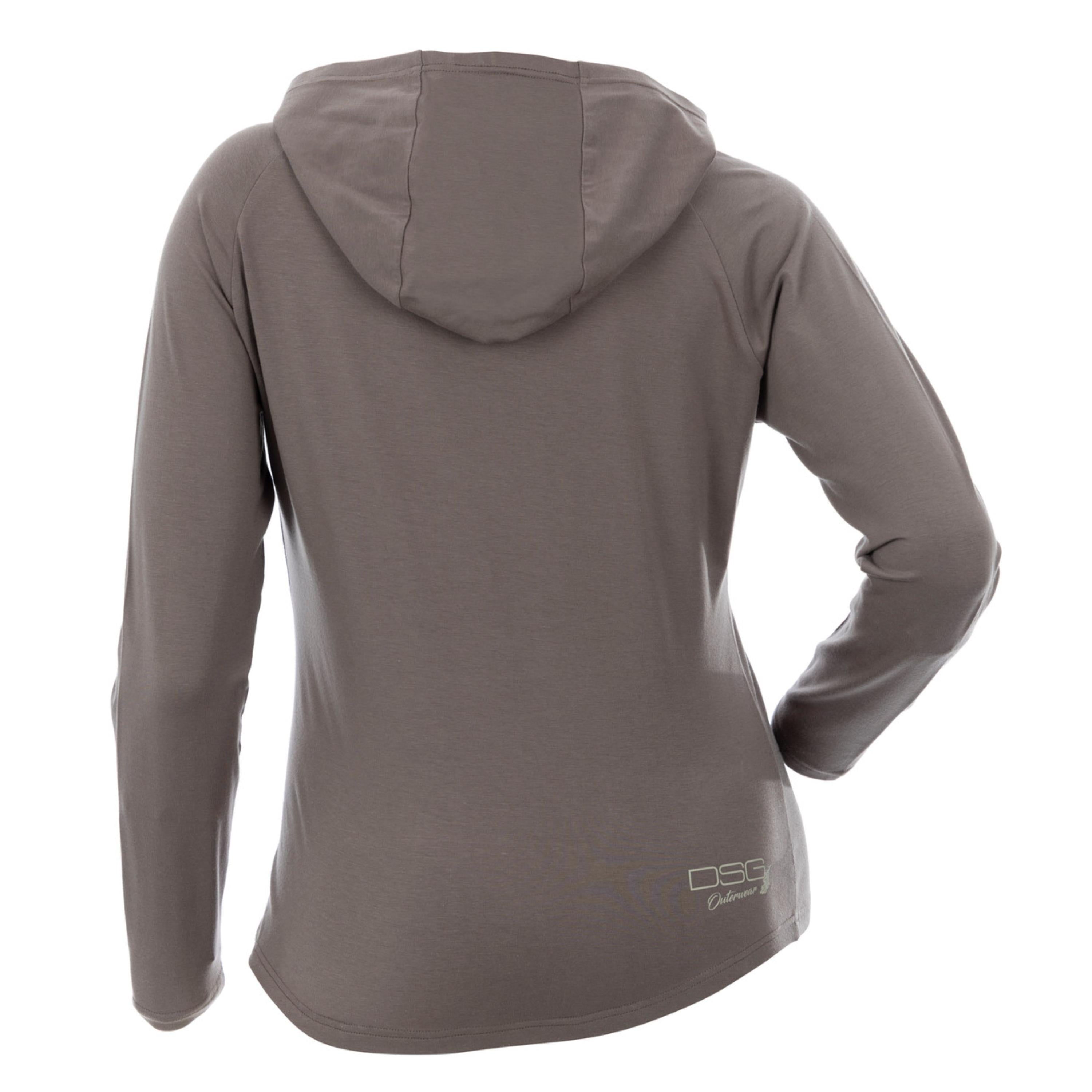 Bamboo hooded shirt by DSG OUTERWEAR with UPF 30+ sun protection, shown in a natural outdoor setting.
