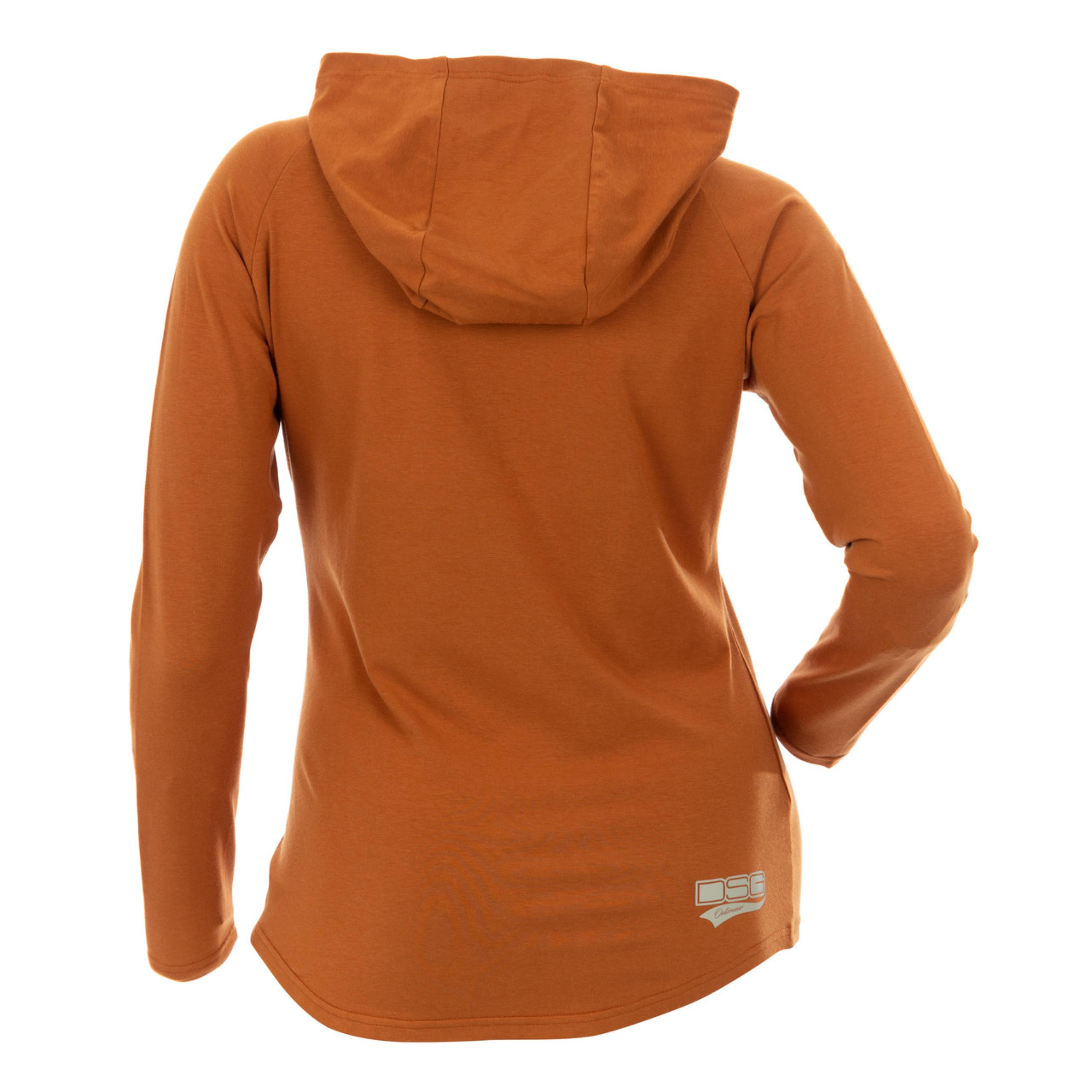 Bamboo hooded shirt by DSG OUTERWEAR with UPF 30+ sun protection, shown in a casual fit with a hood and bamboo fabric.