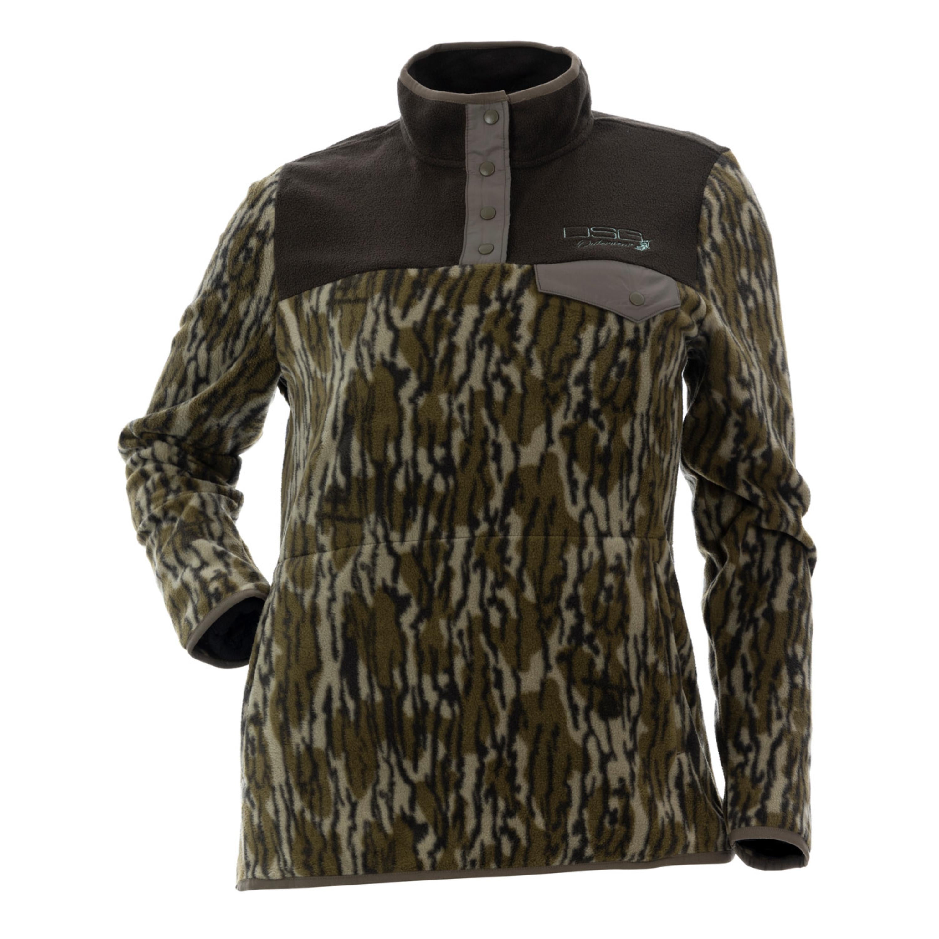 Gianna 2.0 Mossy Oak Bottomland Original pullover by DSG Outerwear, featuring camouflage pattern and comfortable fleece material