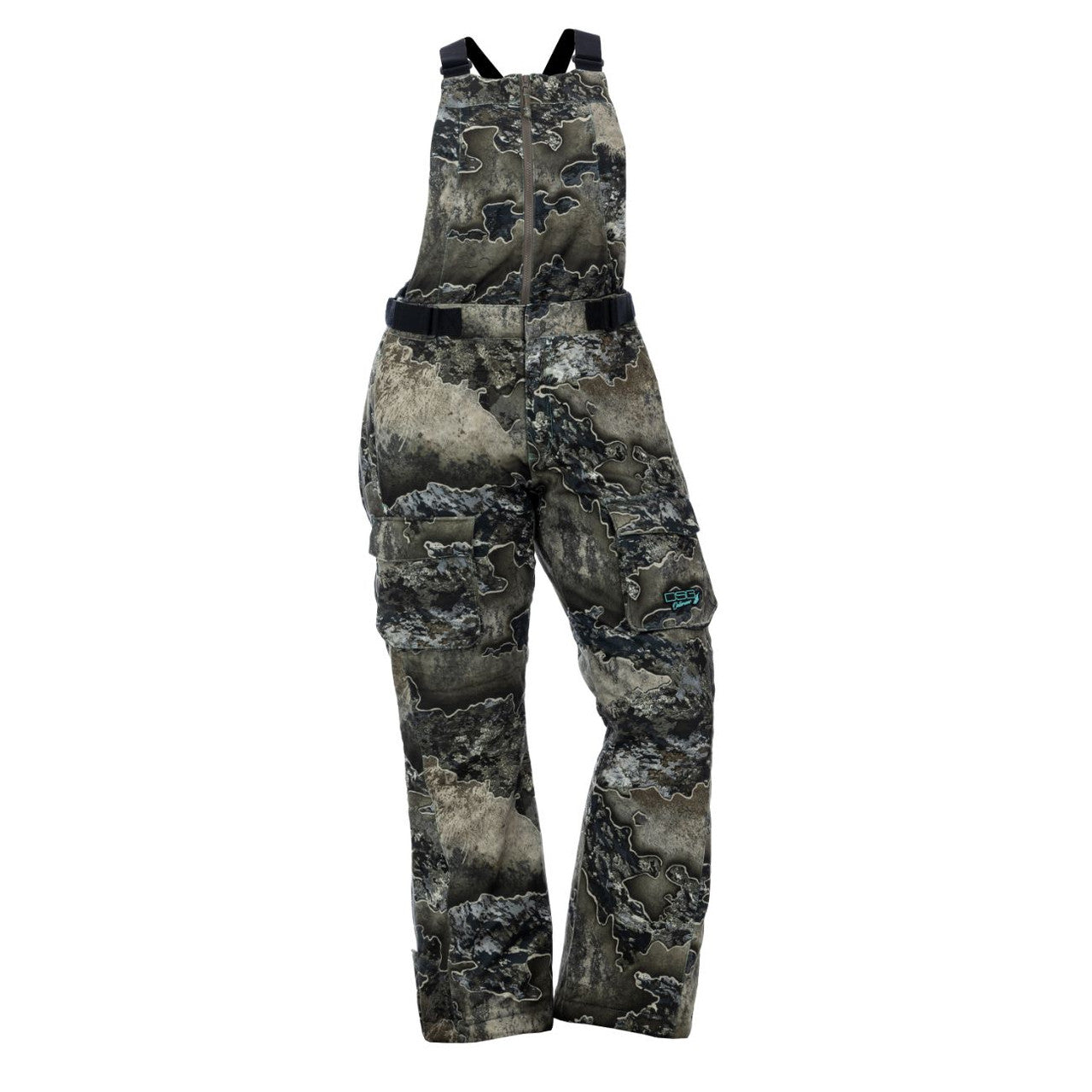 DSG OUTERWEAR Kylie 5.0 bibs or pants in black, featuring adjustable straps and durable outdoor material.