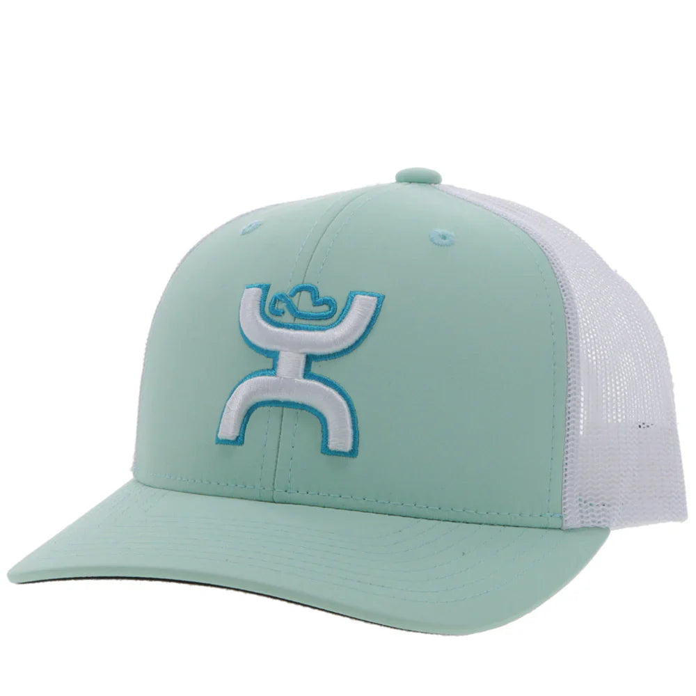 HOOey Sterling trucker cap in mint and white with mesh back, casual headwear, featuring logo patch on front.