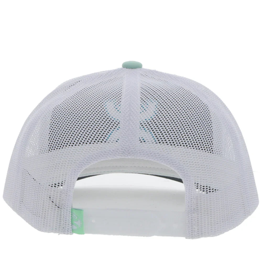 HOOey Sterling trucker cap in mint and white with mesh back, adjustable snap closure, and curved brim.