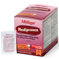 Mediproxen medicine in a box, 50 units, from QuakeKits, shown as packaging with blister packs and medical labeling.