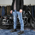 Men's VOLERO™ Wave Guard Kevlar motorcycle jeans by Bean's Moto Booth, featuring durable fabric and protective knee pads.