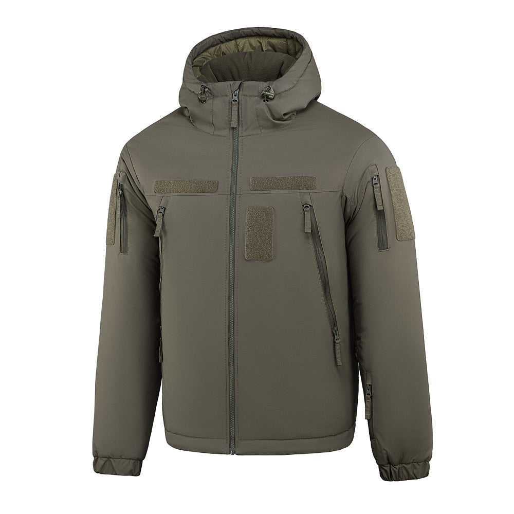 M-TAC Winter Jacket Alpha Gen.IV Pro Primaloft with insulated design and multiple pockets, suitable for cold weather outdoor wear.