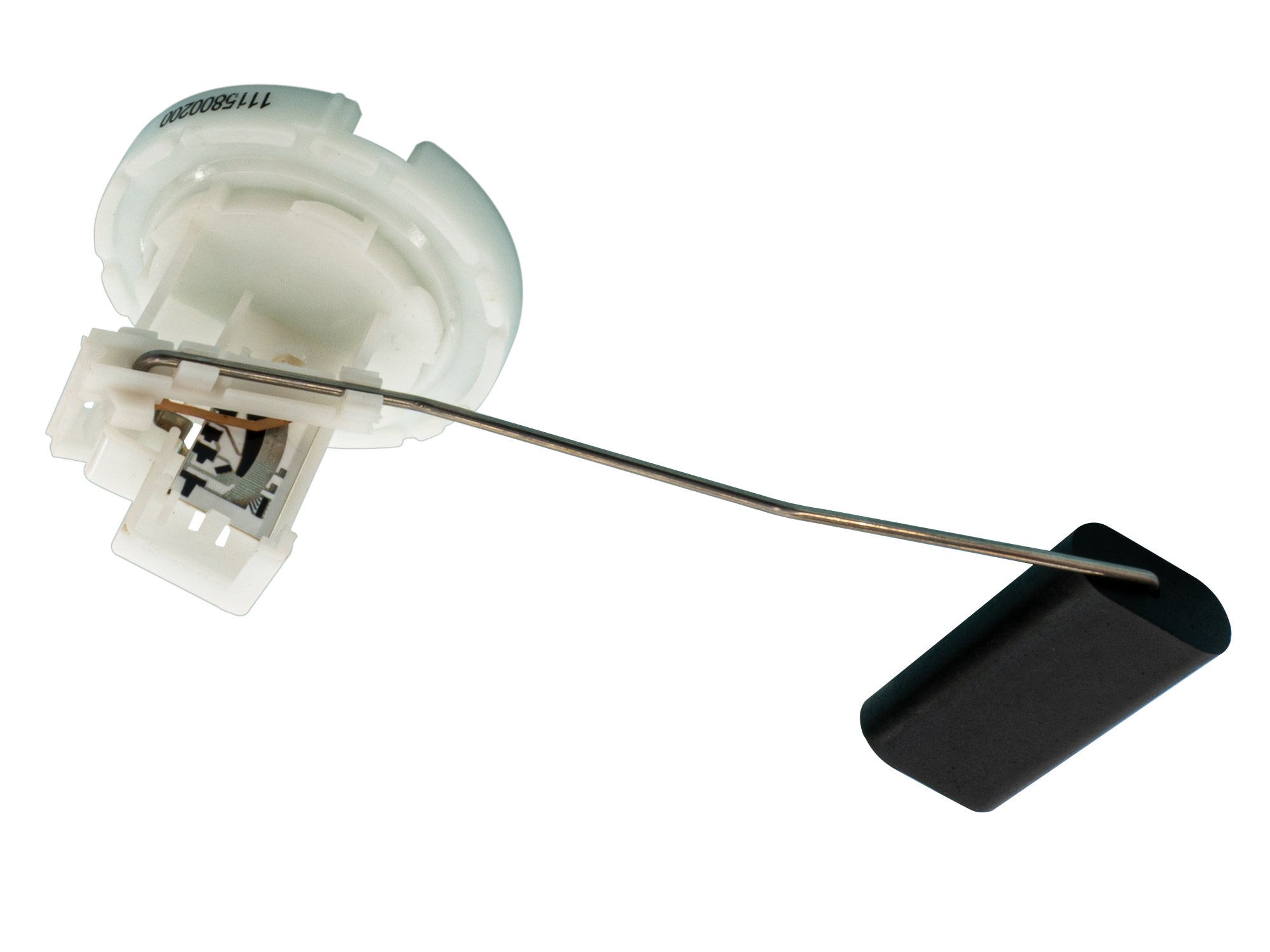 GoWesty fuel level sending unit showing electrical connections and metal float for accurate fuel measurement.