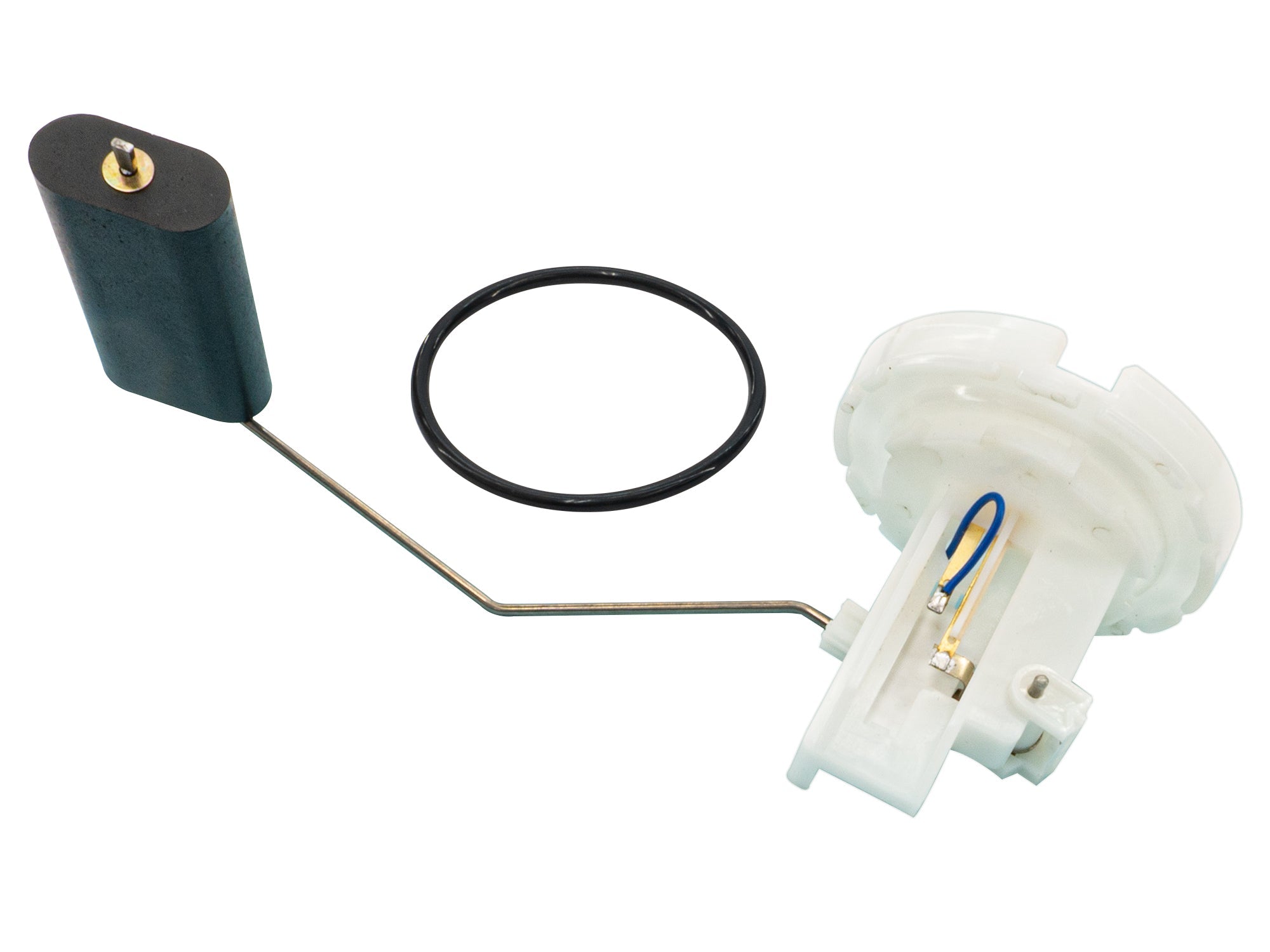 GoWesty fuel level sending unit showing the electrical connector and metal housing for accurate vehicle fuel measurement.