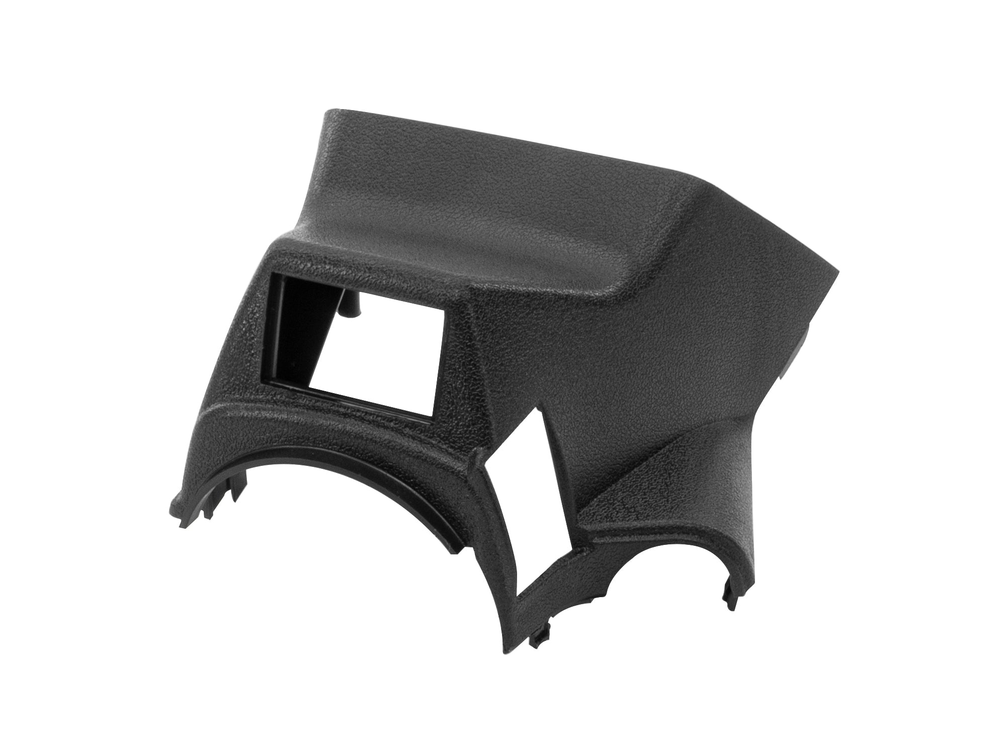 Upper steering column trim by GoWesty, showing a close-up of the black plastic cover with textured finish.