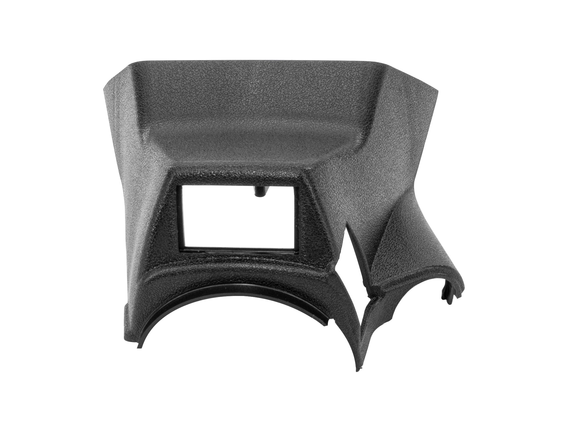 Upper steering column trim by GoWesty, showing a close-up of the black plastic cover with mounting clips.