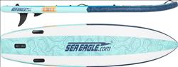 Backcountry Sportsman Sea Eagle LB11 inflatable longboard stand-up paddleboard with kayak-style design, shown inflated on water.