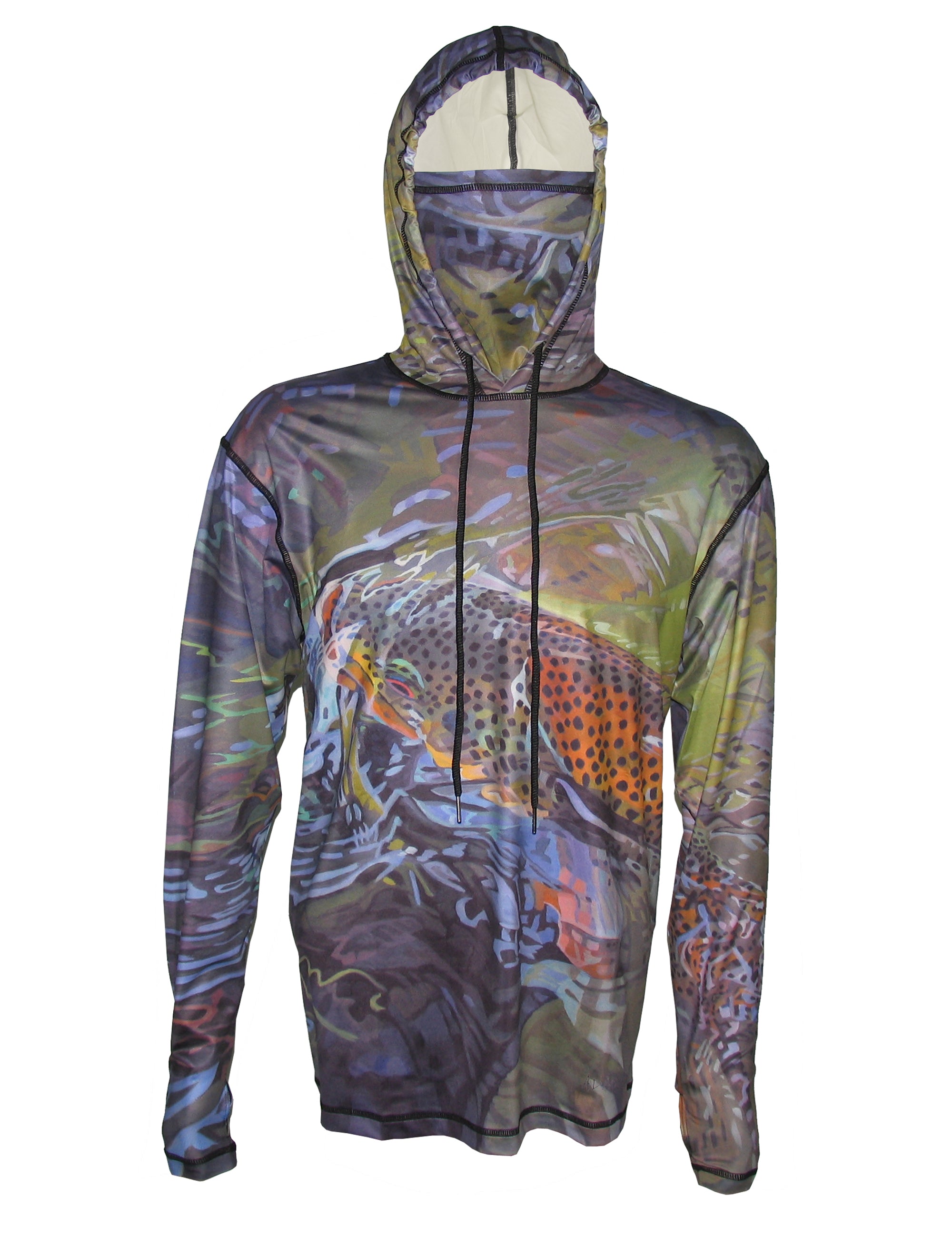 Green and brown graphic fishing hoodie from Sunpro by Cognito Brands, Inc., featuring a detailed fishing-themed design on the front.