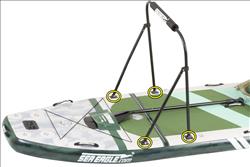 Backcountry Sportsman FS1210 FishSUP inflatable paddleboard with swivel seat and fishing rig, designed for stand-up fishing adventures.