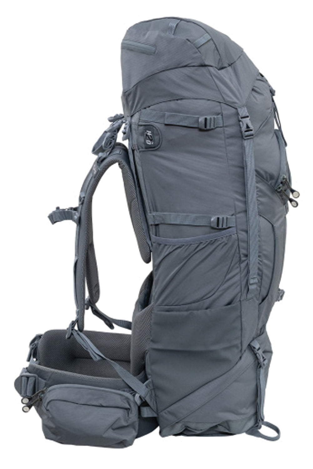 Gray Caldera 75 backpack by Backcountry Sportsman with multiple compartments and padded shoulder straps for outdoor adventures.