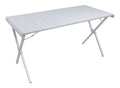 Backcountry Sportsman camping dining table in silver, sturdy and compact for outdoor kitchen and camping setup.
