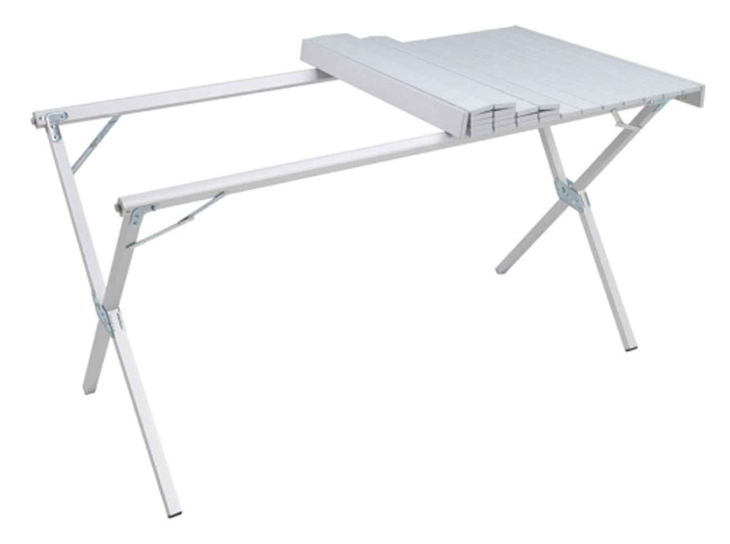 Backcountry Sportsman camping dining table in silver, compact and portable for outdoor dining and camping adventures.