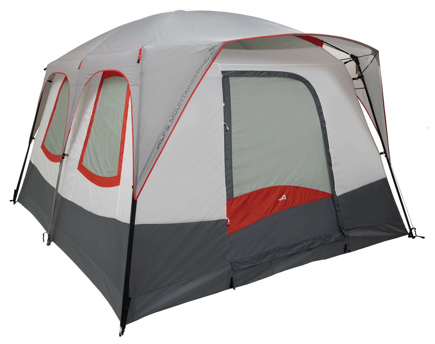 Backcountry Sportsman Camp Creek two-room ground tent set up outdoors with open doors and rainfly for camping.