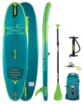 Backcountry Sportsman Yama 8.6 inflatable paddle board floating on water, showing its sleek design and durable construction.