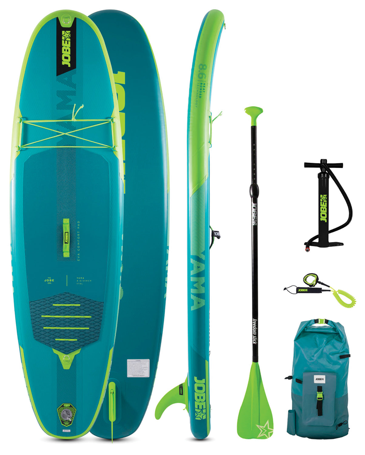Backcountry Sportsman Yama 8.6 inflatable paddle board floating on water, showing its sleek design and durable construction.