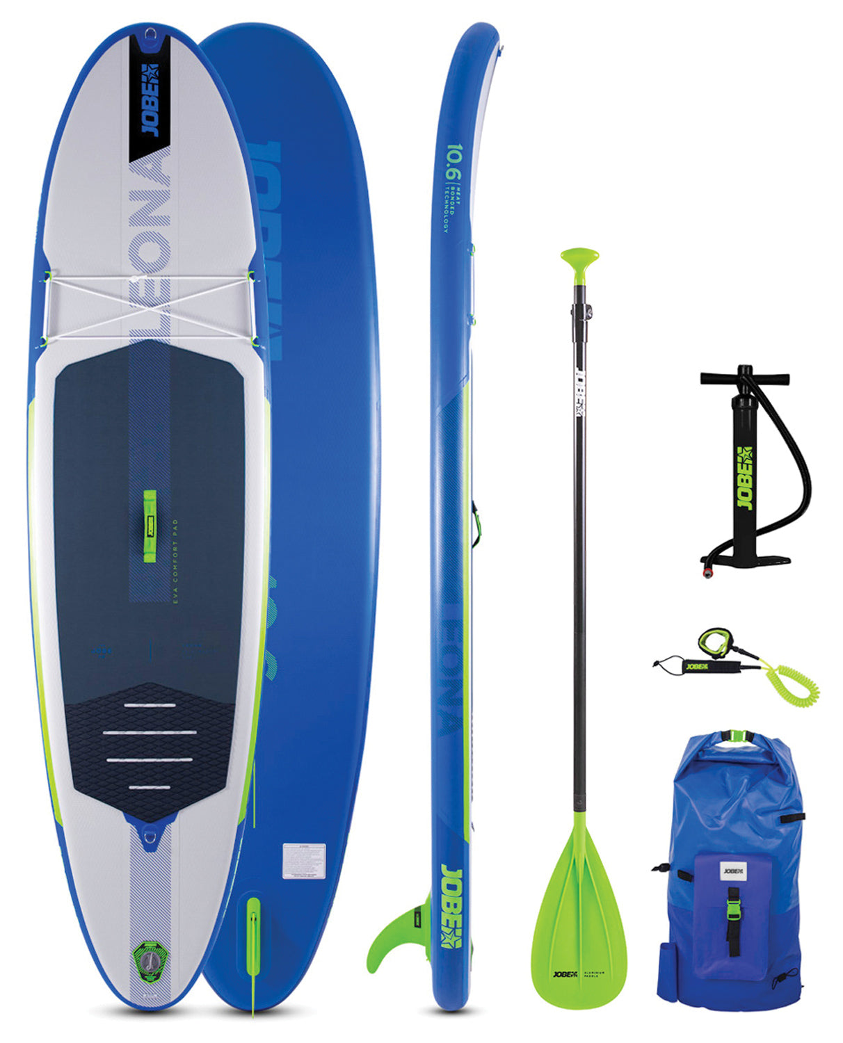 Inflatable Leona 10.6 paddle board by Backcountry Sportsman, shown deflated with carrying bag and pump for outdoor water adventures.