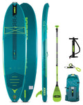Backcountry Sportsman Yarra 10.6 teal inflatable paddle board on water, showing its sleek design and vibrant color