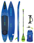 Backcountry Sportsman Neva 12.6 inflatable paddle board on water, showcasing its sleek design and durable construction.