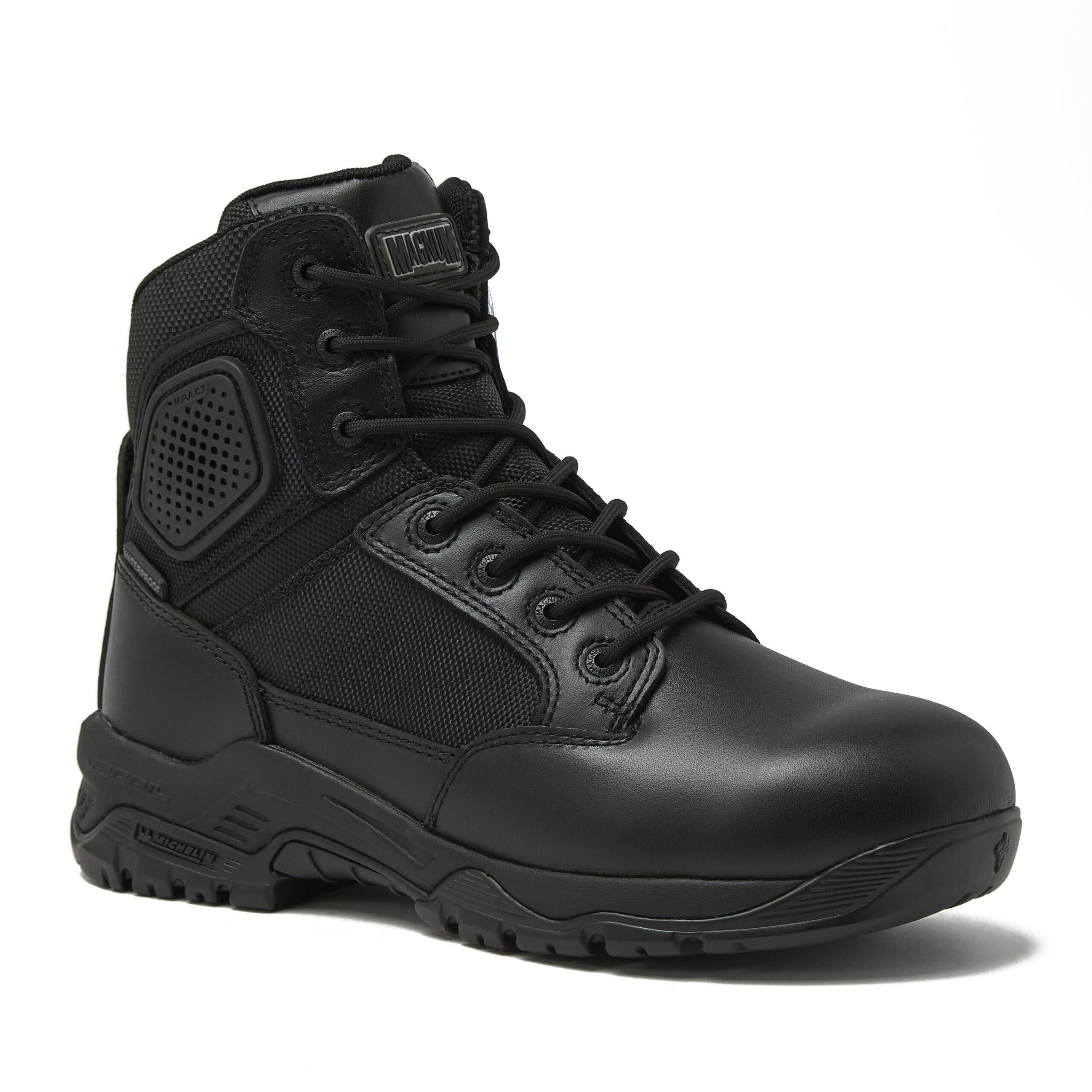 Magnum Boots Strike Force 6-inch waterproof tactical duty boots with rugged leather and durable sole, designed for law enforcement.