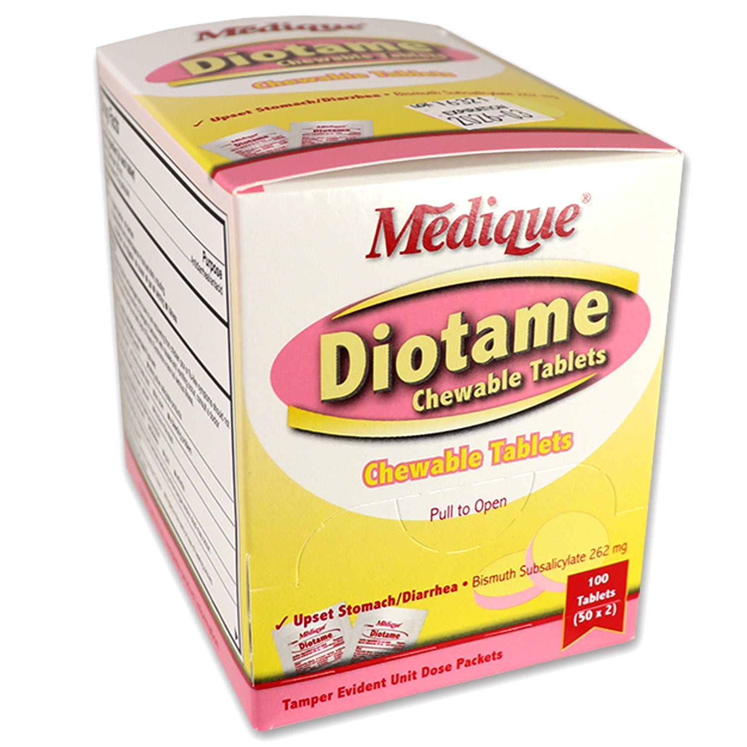 Chewable medicine tablet from Diotame by Quakekits.com, shown in blister pack on white background.