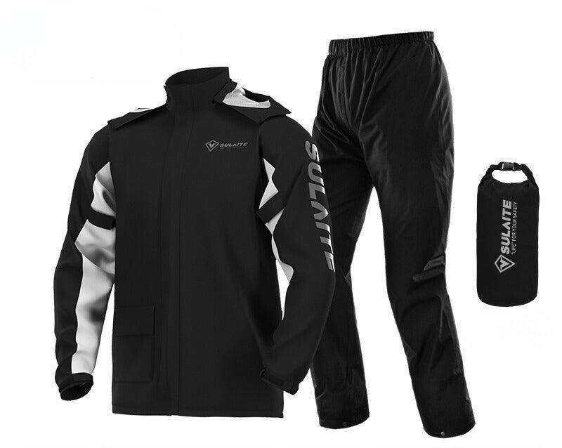 Bean's Moto Booth SULAITE™ split-type motorcycle raincoat suit, waterproof raincoat for motorcyclists, shown in green with reflective details.