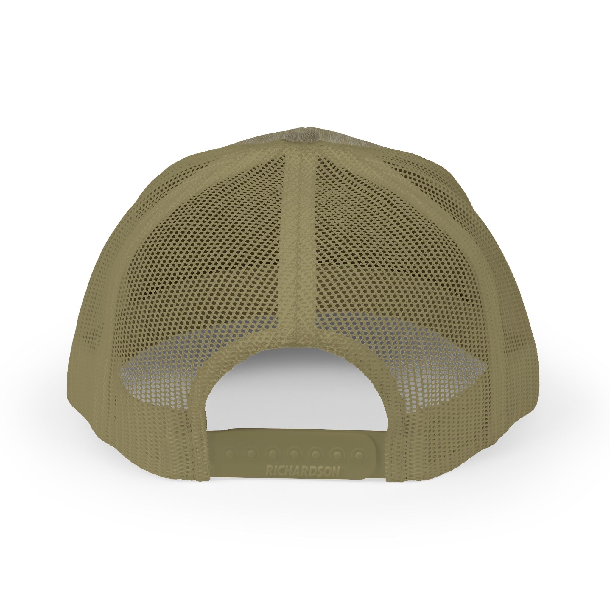 In The Bag Disc Golf Company trucker cap with adjustable mesh back and front logo, casual headwear for disc golf enthusiasts.