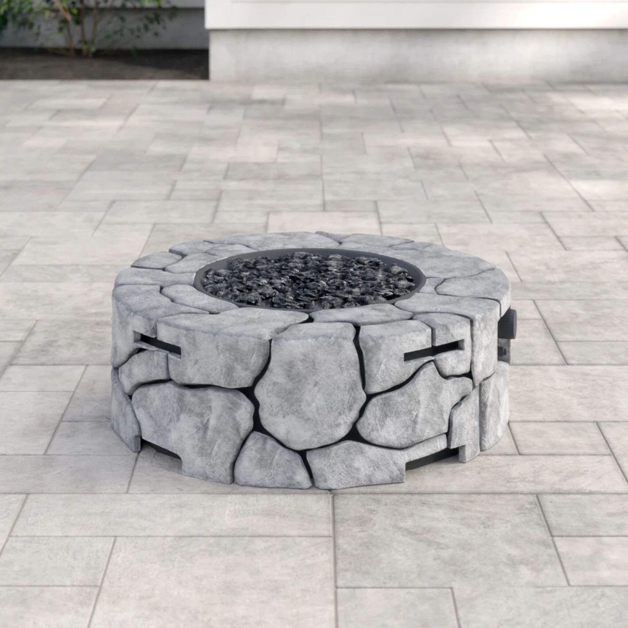 Alora 28-Inch Stone Gray Outdoor Fiber Reinforced Concrete Propane Fire Pit (SAK16725) - We The Collective