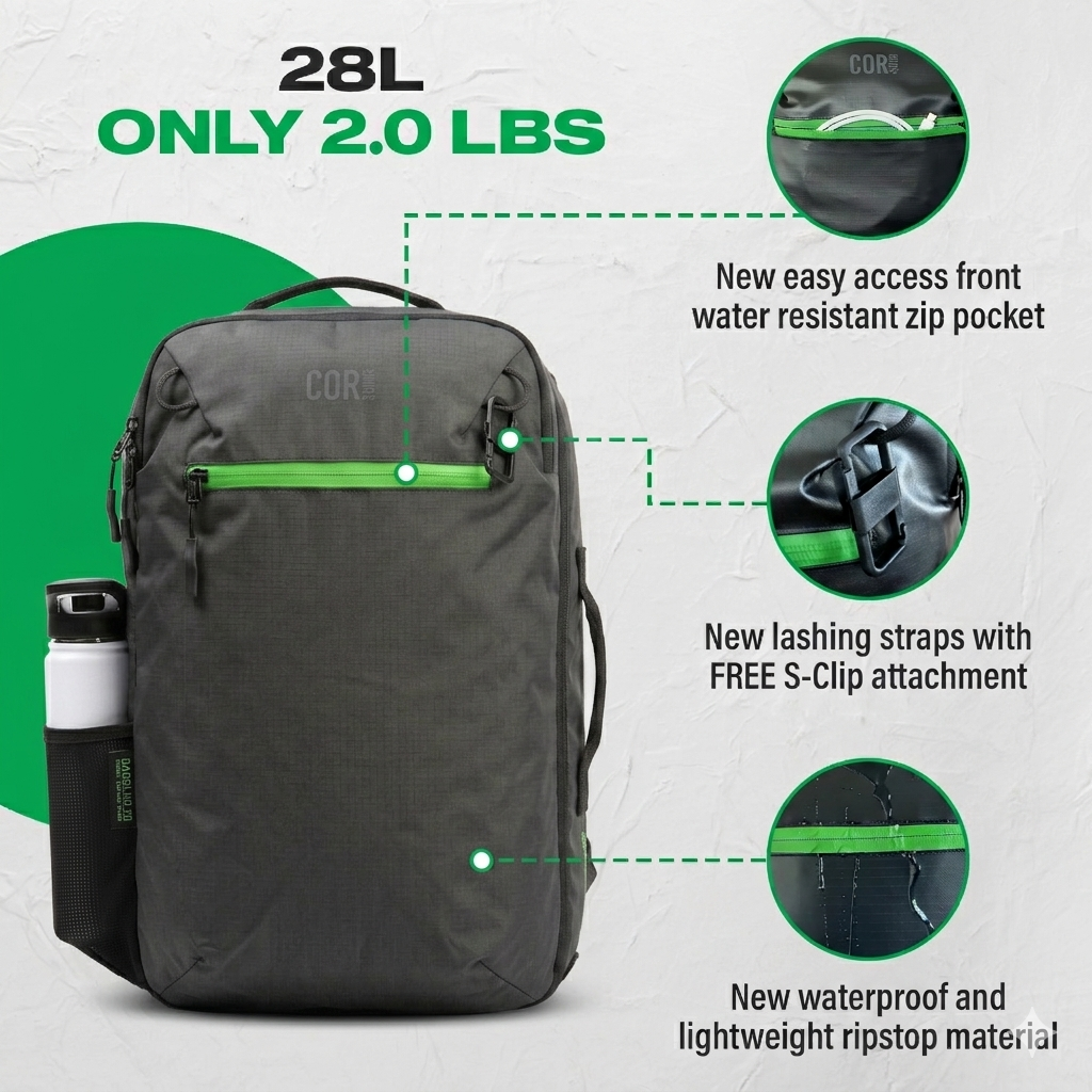 Island Hopper 2.0 Travel Backpack – New Matte Black | Lightweight Waterproof 28L & 34L - OVERLANDERS Outfitter