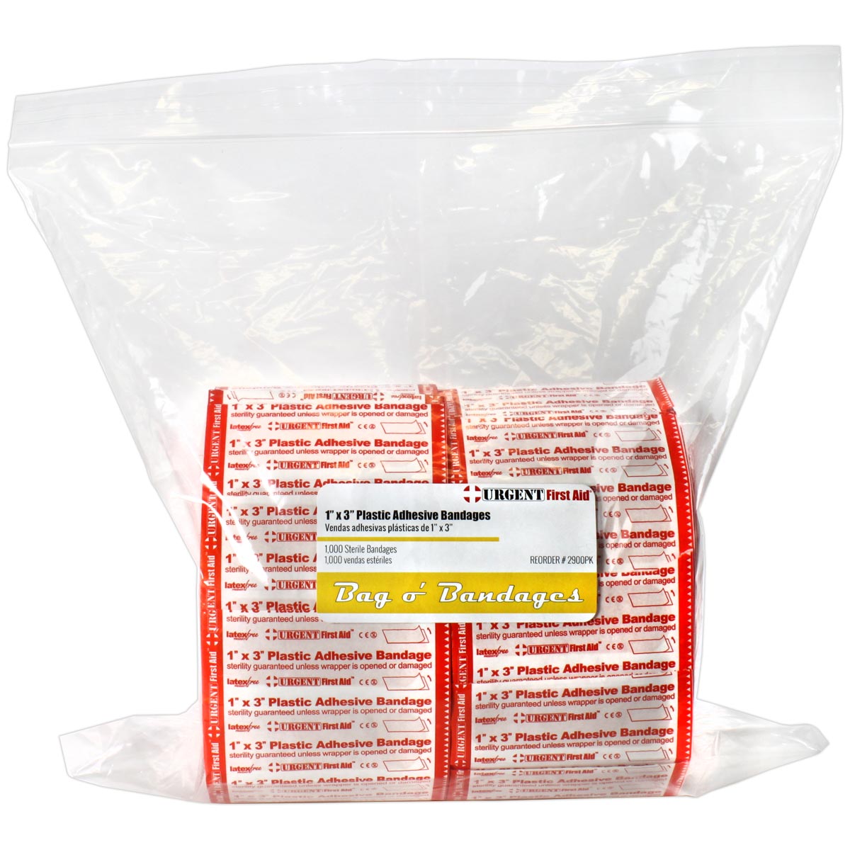 Box of 1,000 adhesive plastic bandage strips, 1" x 3", suitable for wound care and first aid.