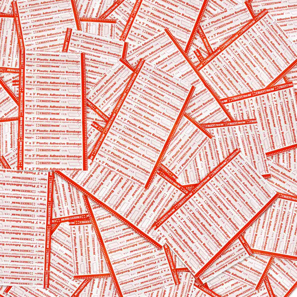 Box of 1,000 adhesive plastic bandages, 1" x 3" wraps and tapes for wound care, by quakekits.com