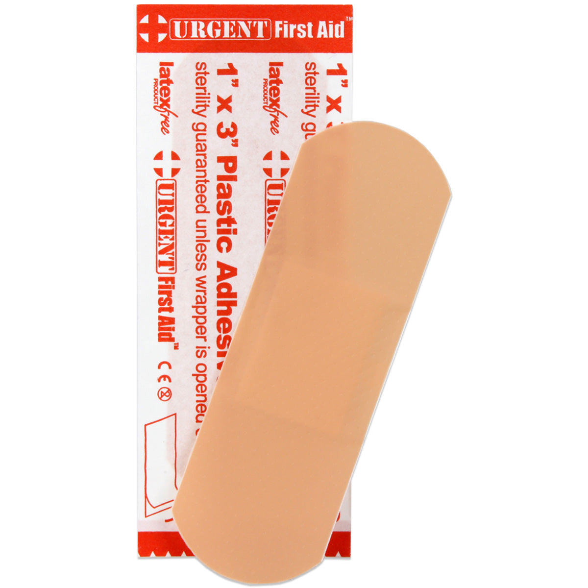 Assorted 1-inch by 3-inch adhesive plastic bandages in a box, ideal for wound care and first aid.