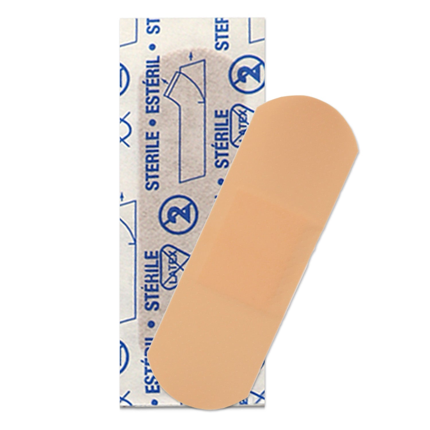 Assorted 1-inch by 3-inch plastic adhesive bandages from quakekits.com, ideal for minor wounds and first aid.