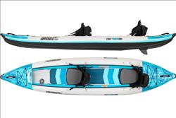 Backcountry Sportsman FastTrack V-bottom inflatable kayak with Pro Carbon Package, showing sleek design and bright orange color.