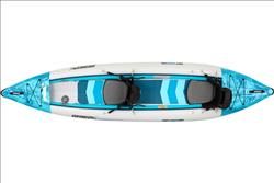 Backcountry Sportsman FastTrack V-bottom inflatable kayak with Pro Carbon Package, 385ft length, showing sleek V-shaped hull design.