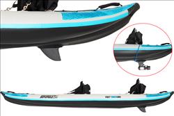 Backcountry Sportsman 385ft FastTrack V-bottom inflatable kayak, Pro Solo package, showing the sleek V-bottom design and bright color.