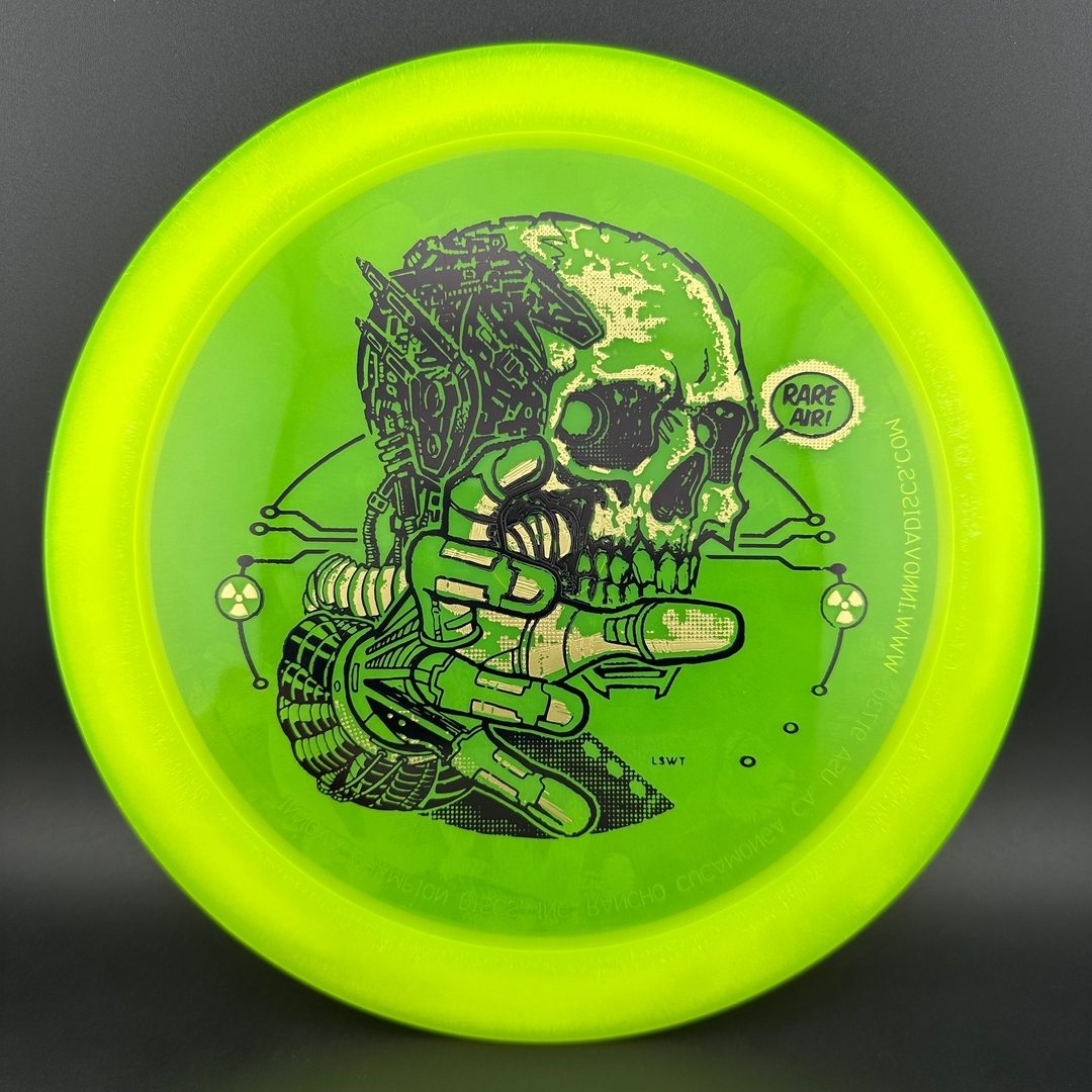 Disc golf Gummy C-Blend Aztec by Rare Air Discs from the STRATUS FEAR V1 series, featuring a vibrant disc with detailed flight markings.