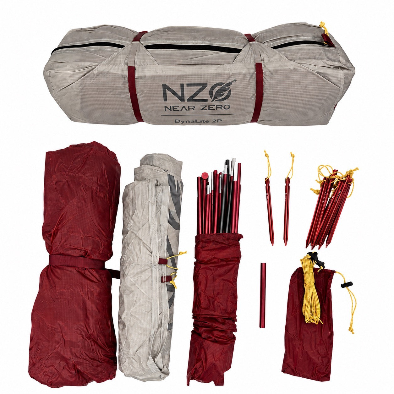Two Near Zero Outdoor Gear DynaLite tents set up outdoors, showcasing their lightweight, durable design for camping adventures.