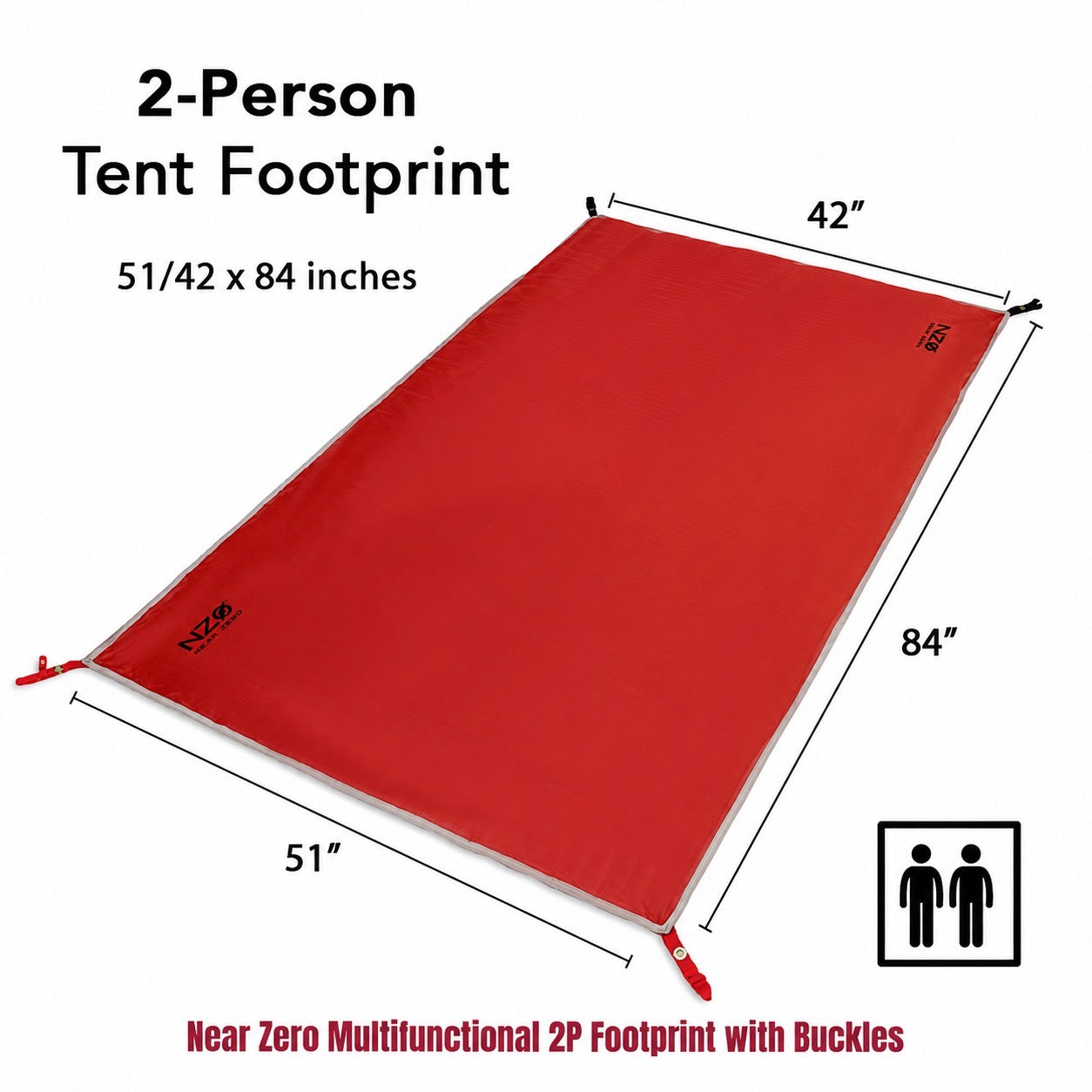 Near Zero Outdoor Gear DynaLite footprint for tents with measurement details, durable outdoor gear accessory for tent protection.