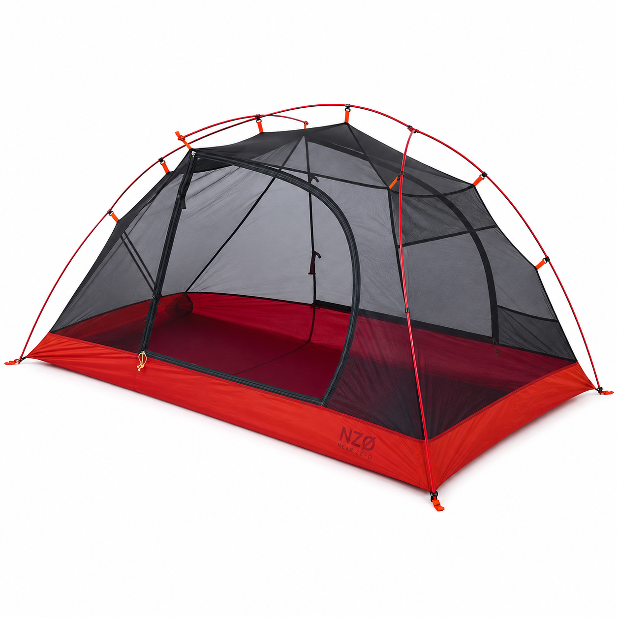 Near Zero Outdoor Gear 2P DynaLite Tent set up outdoors, showing lightweight, compact camping tent with rainfly removed.