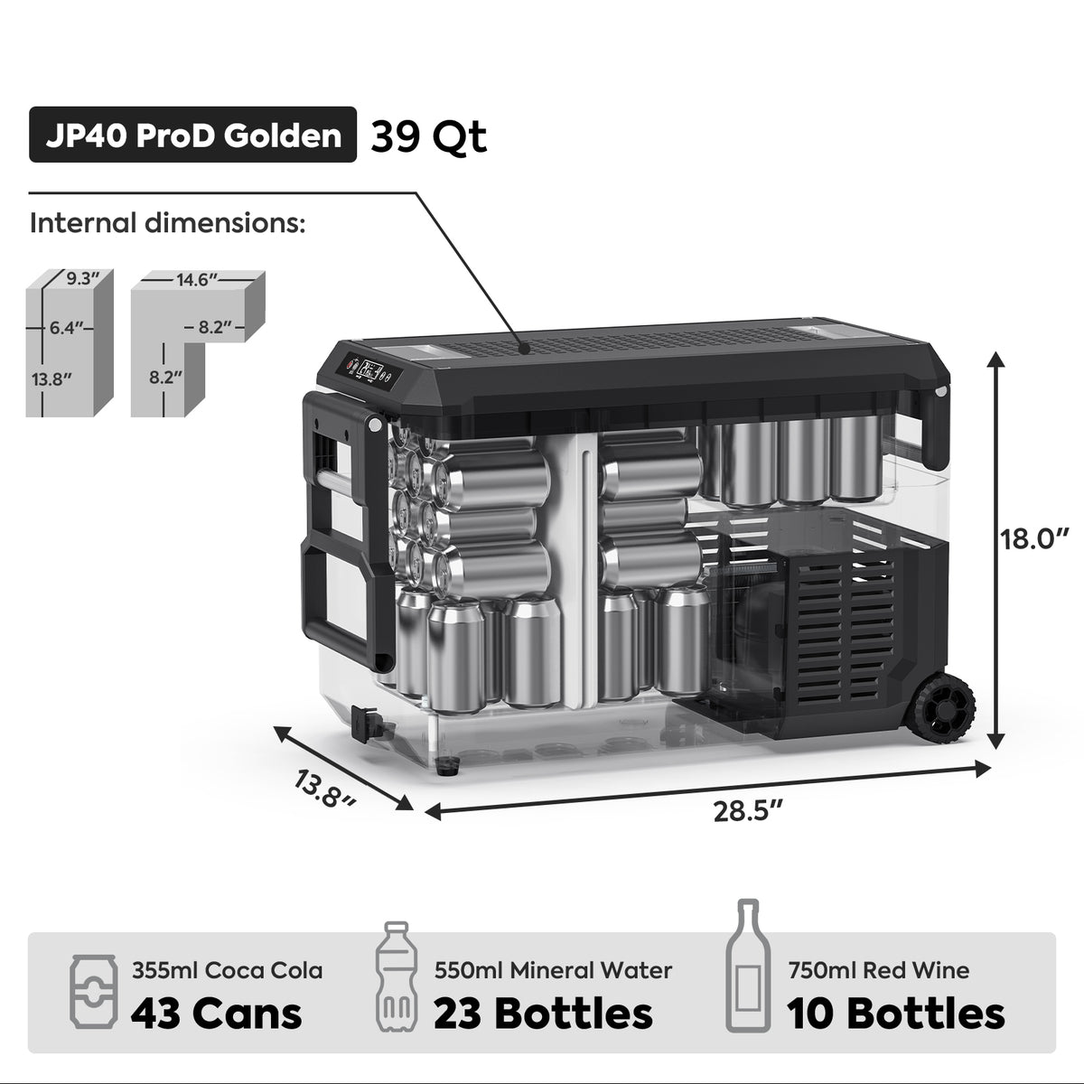JP40 Pro Dual Zone Wheeled Portable Freezer- Golden | ICECO | 40 LT - We The Collective