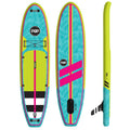 Backcountry Sportsman 11-foot Yacht Hopper paddleboard in mint, teak accents, and blue deck with a person paddling on the water.