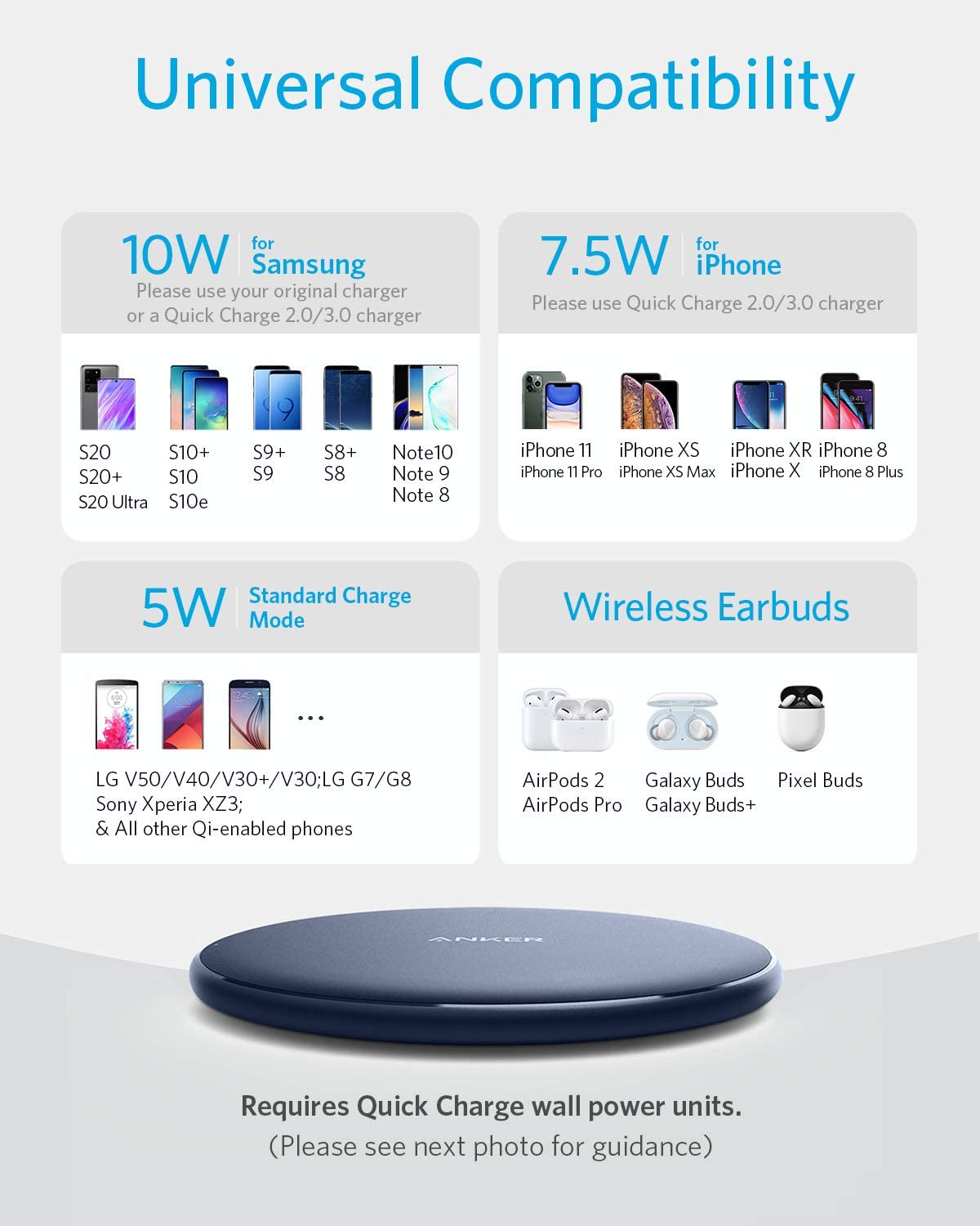 Anker 313 wireless charging pad with a sleek design, suitable for charging compatible devices efficiently.