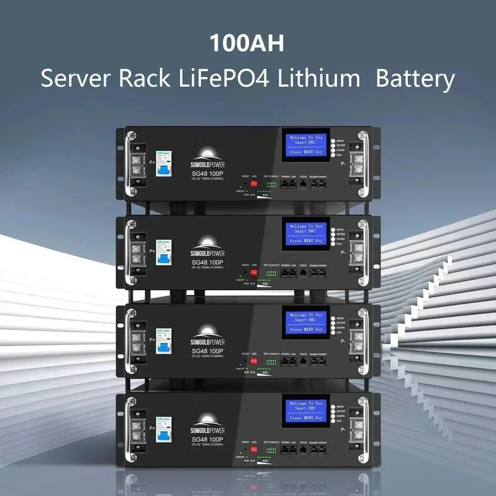 Green Vista Living off-grid solar kit with 14 solar panels, lithium battery, and server rack components for renewable energy.