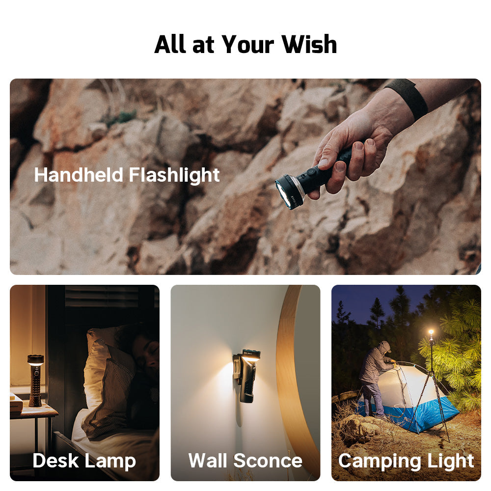 MUCITUP Olight Prowess multifunctional flashlight with bidirectional lighting, shown with its compact design and adjustable beam.