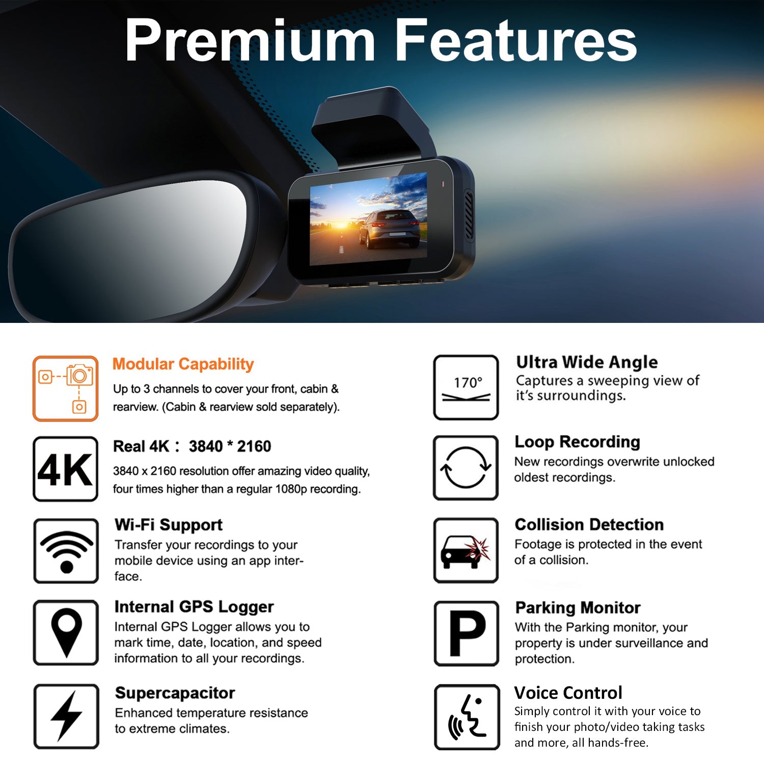 REXING V5C Plus Dash Cam Front 4K & 1080p Cabin Camera w/ Modular Capabilities, WiFi, and GPS - We The Collective